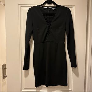 Missguided Lace-up Long Sleeve Black Bodycon Dress